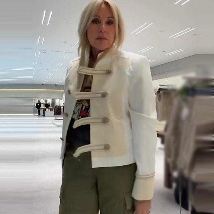 Ladies short jacket in military-inspired satin look with stand-up collar Mune Fashion