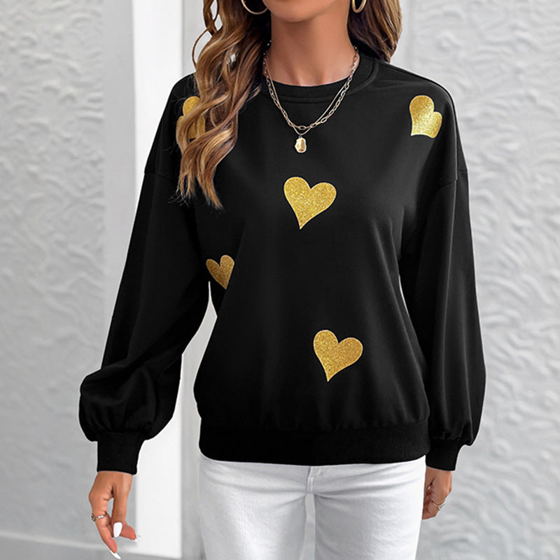 Women's sweatshirt with heart print and balloon sleeves Mune Fashion
