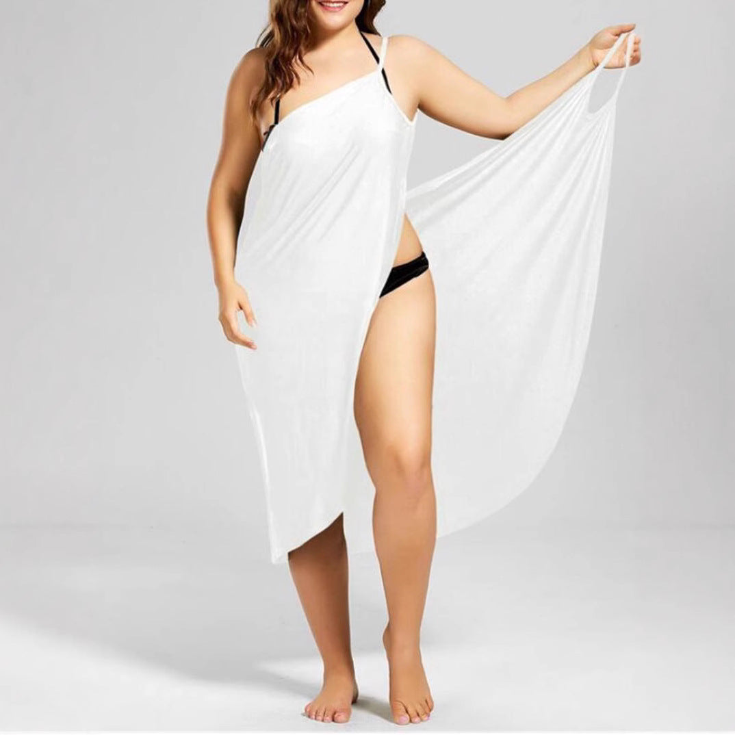 Women's nan versatile beach pareo wrap dress with spaghetti straps and asymmetrical hem Mune Fashion