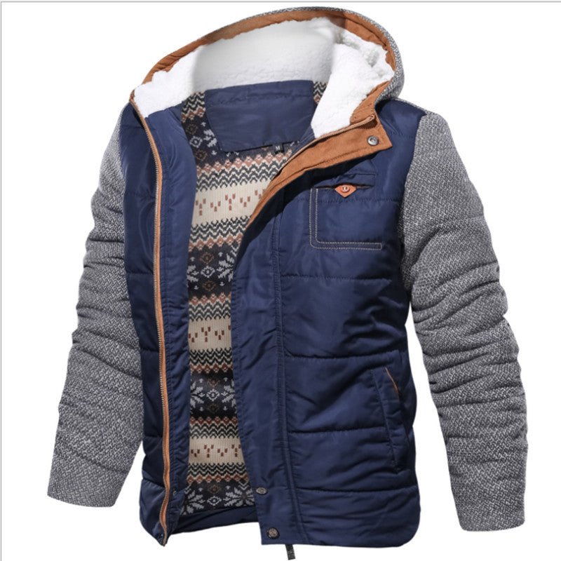 Men's hybrid winter jacket with quilted thermal insulation, knit sleeves, and Sherpa hood lining Mune Fashion