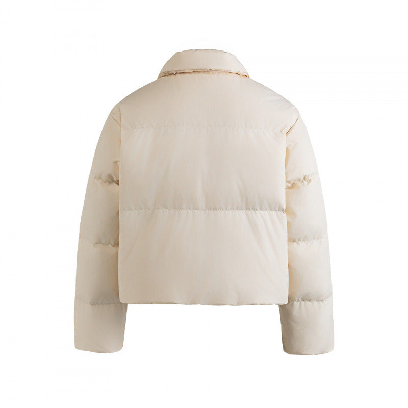 Women's cropped padded transitional jacket in a boxy cut with shirt collar and drawstring Mune Fashion