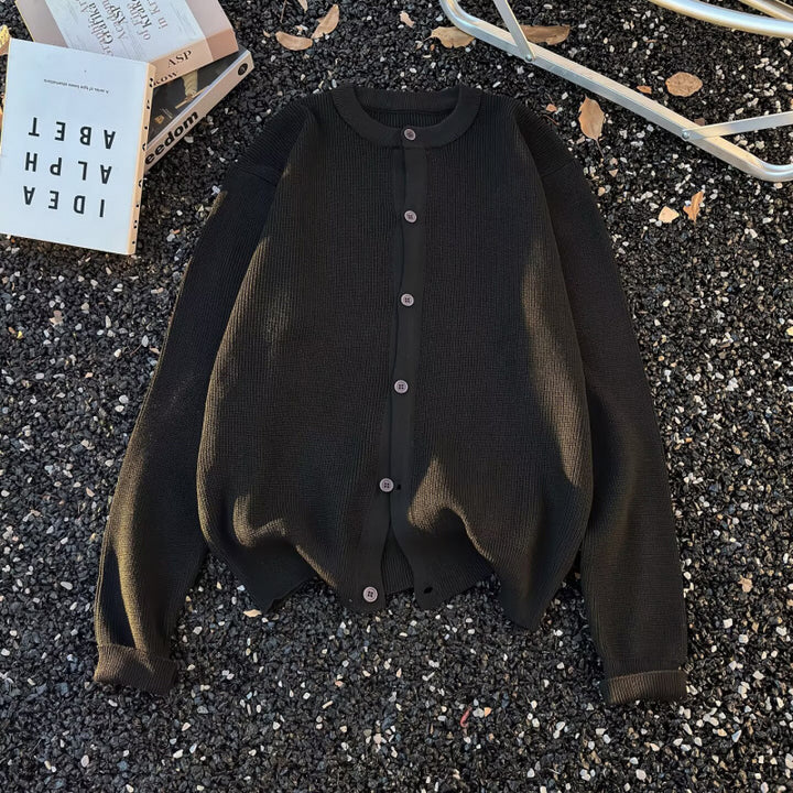 Unisex Chunky Knit Oversized Cardigan with Round Neckline and Full Button Placket Mune Fashion