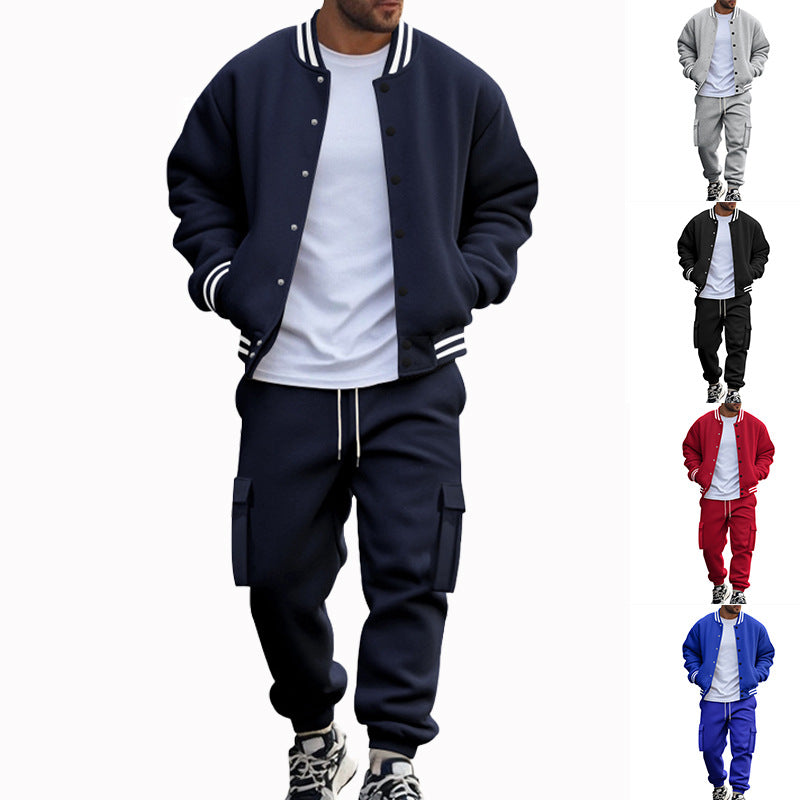 Men's nan College bomber jacket with contrast cuffs and cargo jogging pants set Mune Fashion