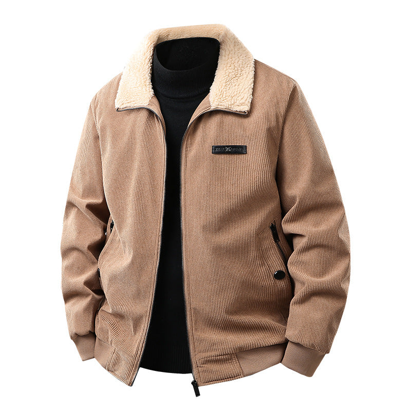 Men's corduroy college jacket with Sherpa collar, zipper, and practical side pockets Mune Fashion