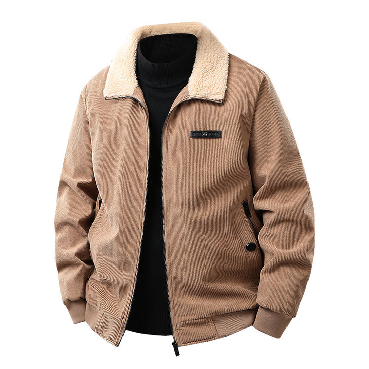 Men's corduroy college jacket with Sherpa collar, zipper, and practical side pockets Mune Fashion
