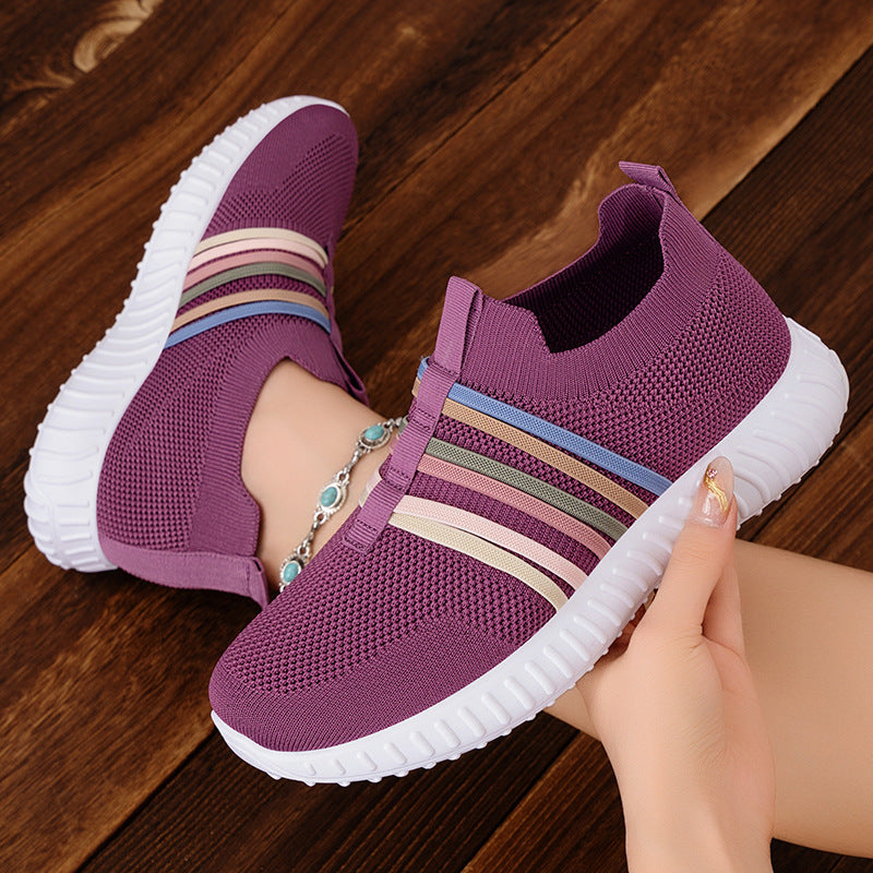 Women's lightweight knitted slip-on sneakers with elastic decorative bands and cushioning EVA outsole Mune Fashion