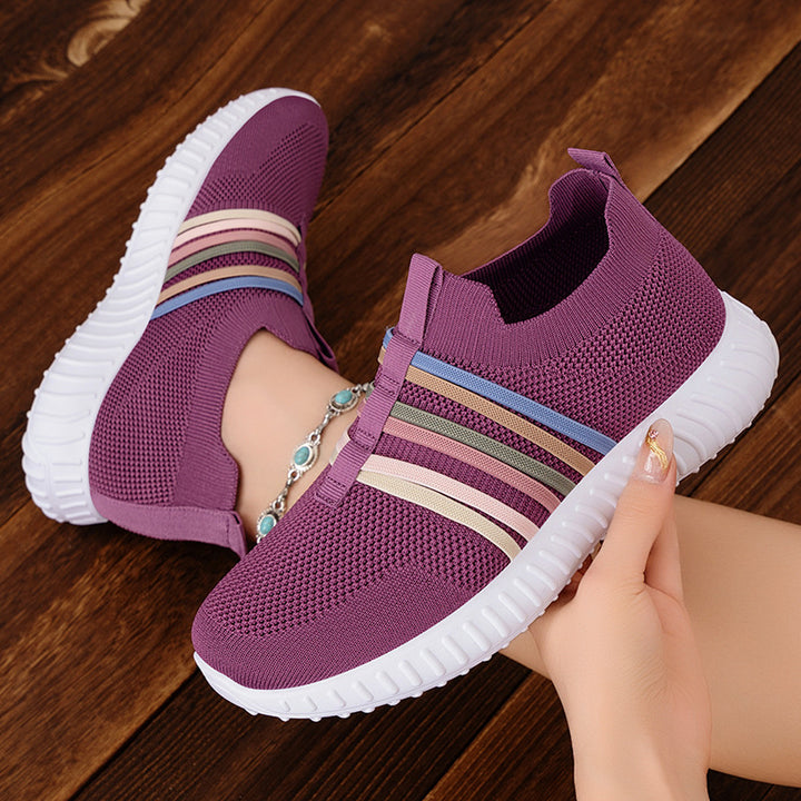 Women's lightweight knitted slip-on sneakers with elastic decorative bands and cushioning EVA outsole Mune Fashion