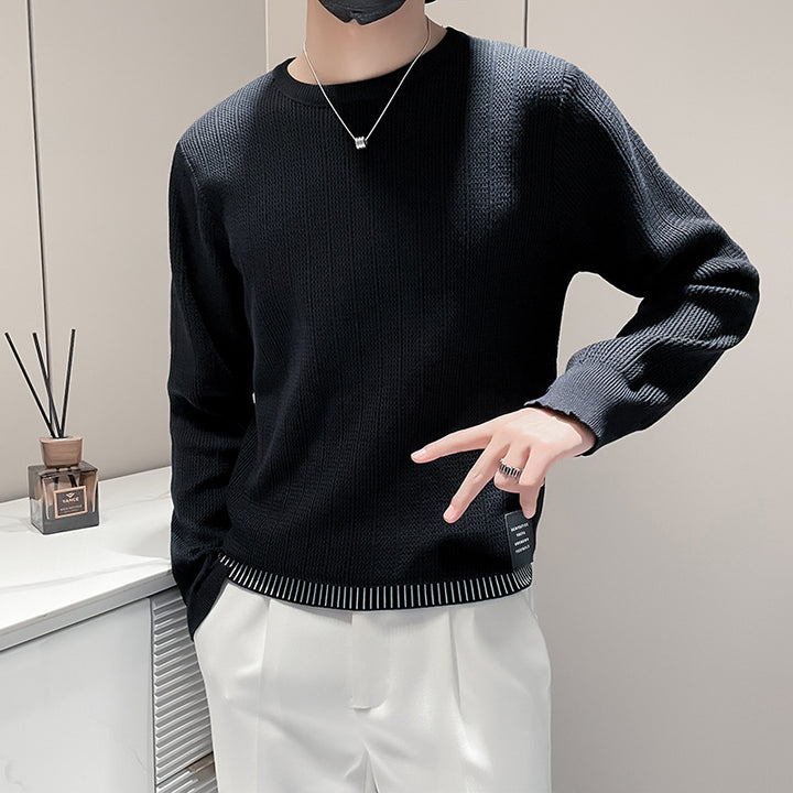 Men's fine-knit sweater with subtle ribbed structure and contrasting hem Mune Fashion