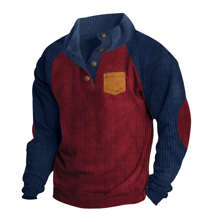 Men's Ribbed Henley Sweater with Raglan Sleeves, Elbow Patches & Chest Pocket Mune Fashion