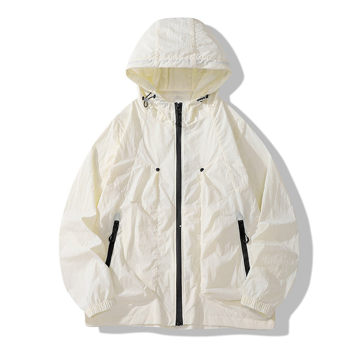Men's Lightweight Windproof Hooded Ripstop Jacket with Zipper Pockets & Elastic Cuffs Mune Fashion