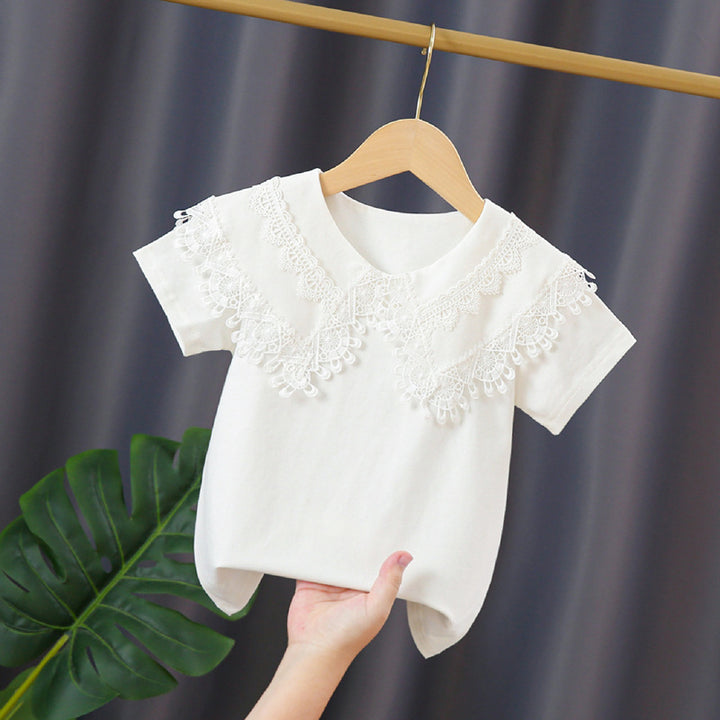 Ladies T-Shirt with Lace Collar Mune Fashion
