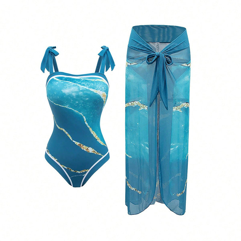 Women's One-Piece Swimsuit with Transparent Wrap Skirt Mune Fashion