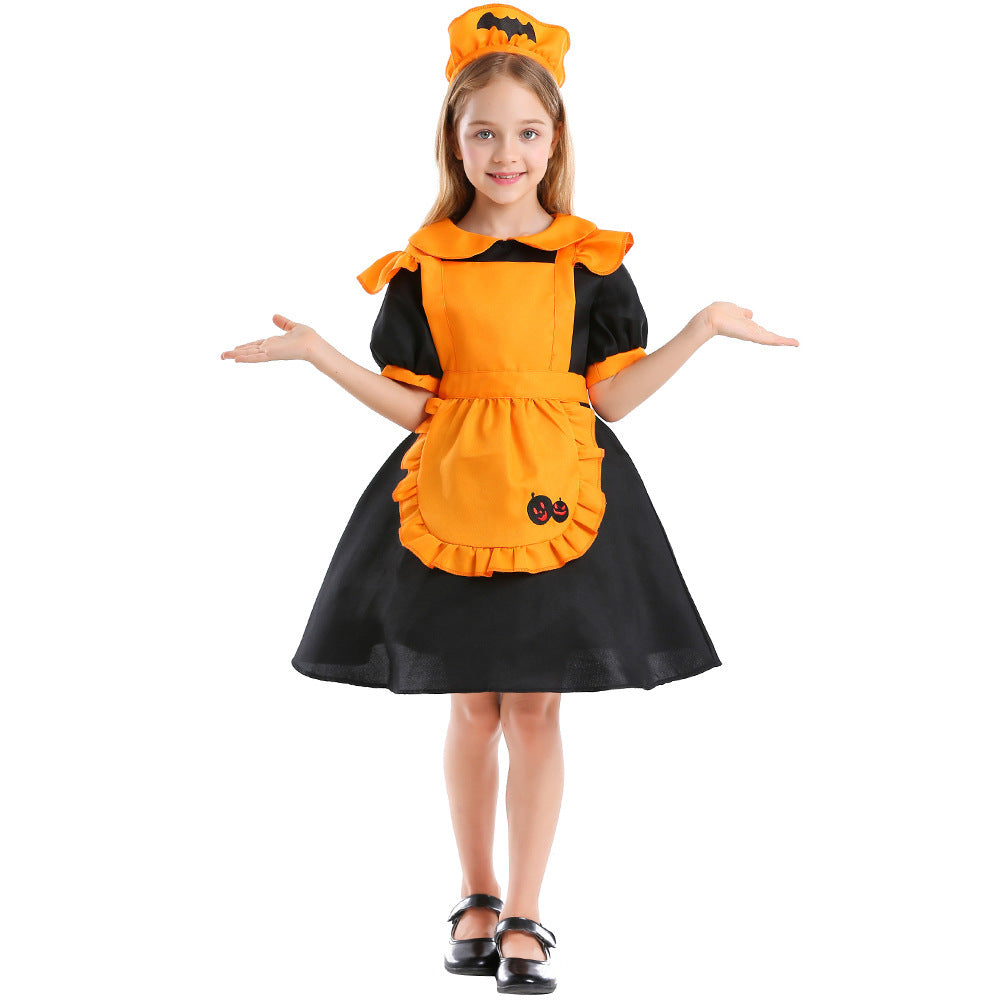 Girls Pumpkin Fairy Costume with Swinging Skirt and Chic Apron Design Mune Fashion