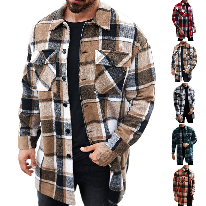Men's checked longline overshirt with patch chest pockets and button placket Mune Fashion