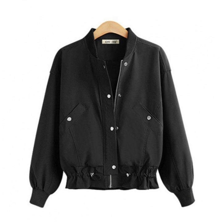 Women's Oversize Bomber Jacket with Drawstring Hem, Press Stud Placket and Patch Pockets Mune Fashion