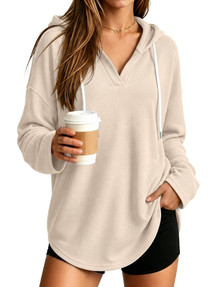 Women's Casual Hoodie with Waffle Texture Mune Fashion