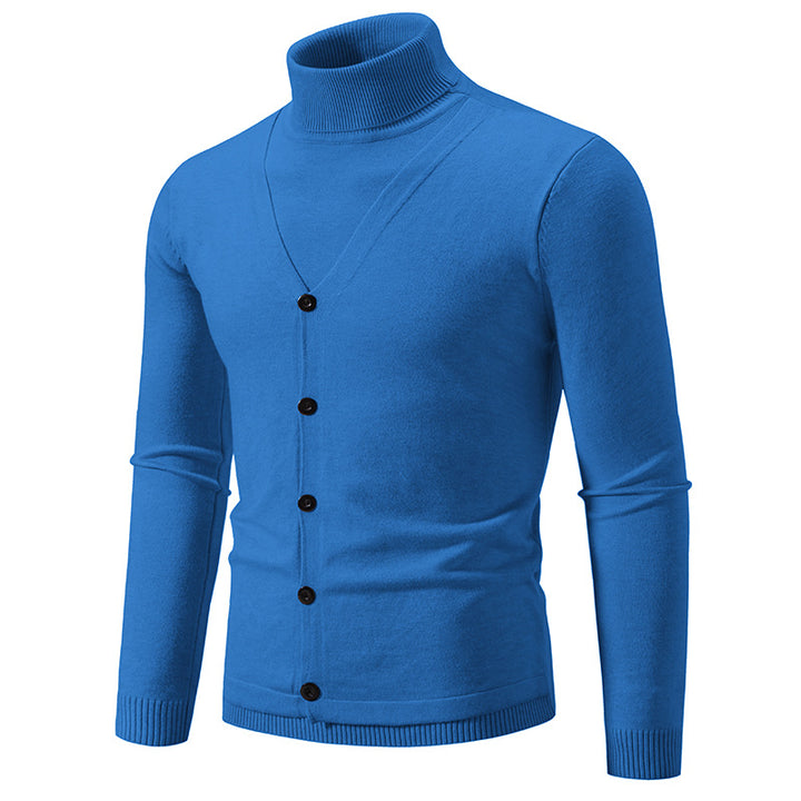 Men's Fine Turtleneck Sweater with Decorative Button Placket and Slim Silhouette Mune Fashion