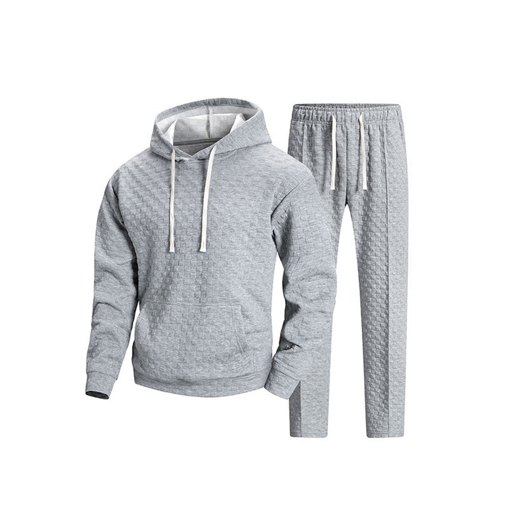 Men's Textured Casual Training Set with Hoodie and Tapered Jogging Pants Mune Fashion