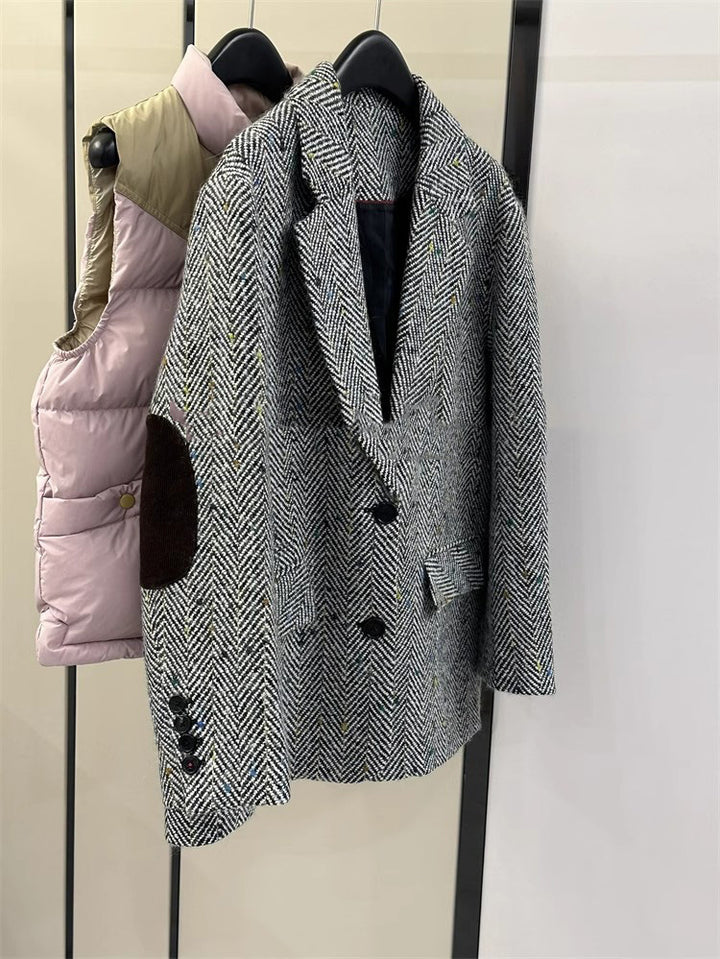 Women Classic Herringbone Blazer Mune Fashion