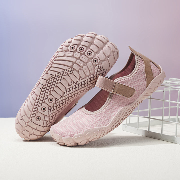 Women’s Lightweight Knitted Mary Jane Slippers with Velcro Closure and Flexible Barefoot Sole Mune Fashion