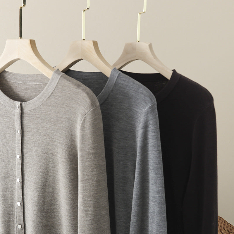 Ladies Lightweight Fine Knit Cardigan with Round Neck, Slim Fit and Subtle Button Placket Mune Fashion