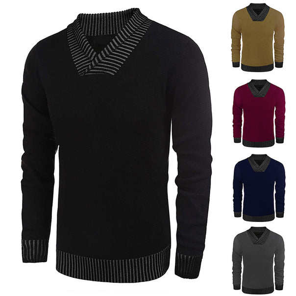 Men's fine knit pullover with V-neck and contrasting ribbed collar Mune Fashion