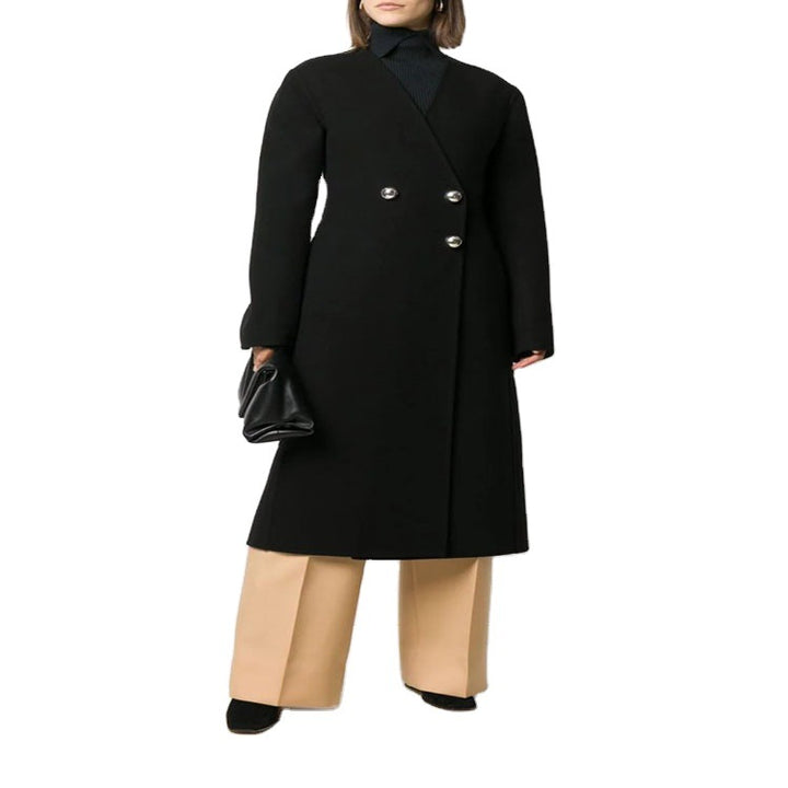 Women's Single-breasted Midi Coat in Clean-Tailoring with Subtle Metal Buttons and Tailored Seam Mune Fashion