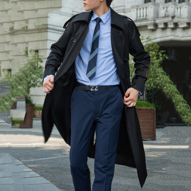 Men's Double-Breasted Trench Coat with Waist Belt and Epaulettes Mune Fashion