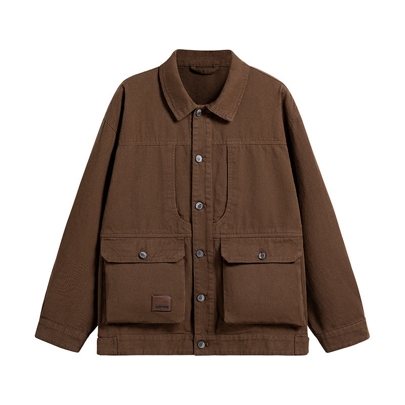 Men's Oversize Canvas Utility Jacket with Applied Multi-Functional Pockets and Snap Button Placket Mune Fashion