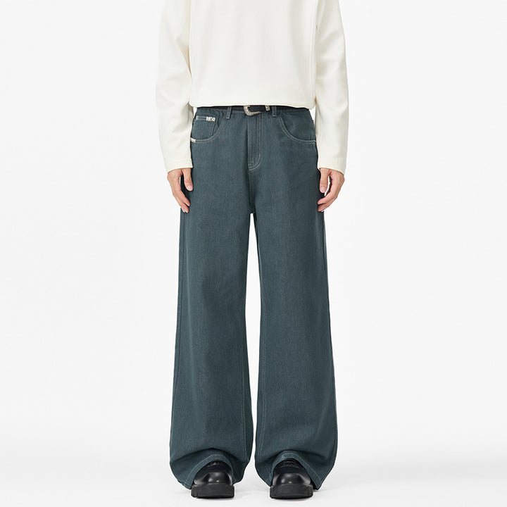 Men's Extra Wide Denim Baggy Pants with Extended Hem and Drop Crotch Mune Fashion