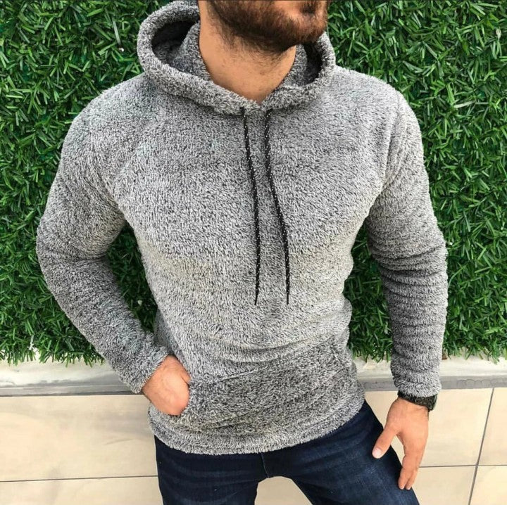 Men's Nano Teddy Plush Hoodie with Slim Fit and Kangaroo Pocket Mune Fashion