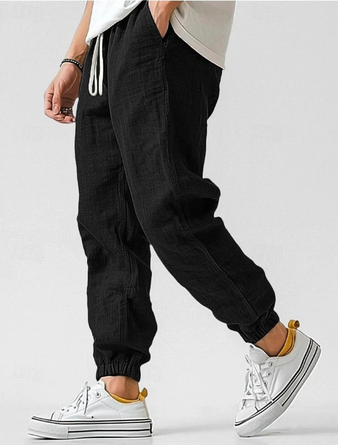 Men's Comfortable Linen Pants with Elastic Waistband and Side Pockets Mune Fashion