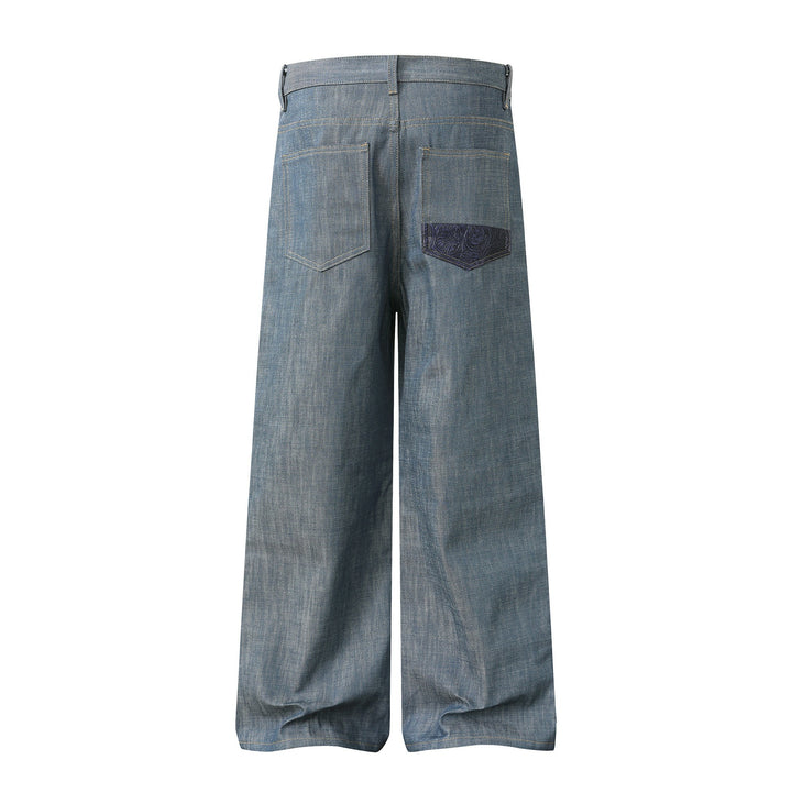 Women's high-waisted wide jeans pants with decorative flap pockets and straight leg Mune Fashion