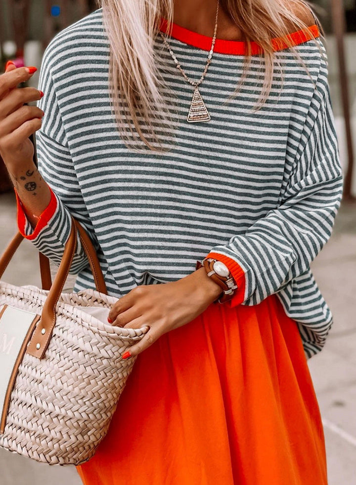 Women's striped cotton sweater with round neckline, casual fit and ribbed finishes Mune Fashion