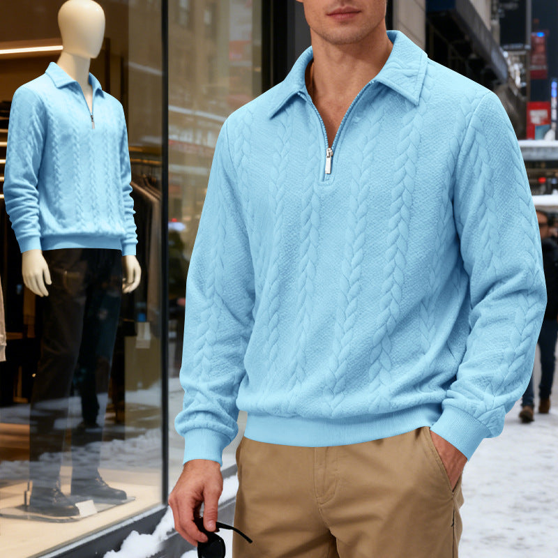 Men's coarse knitted troyer with short zipper and polo collar Mune Fashion