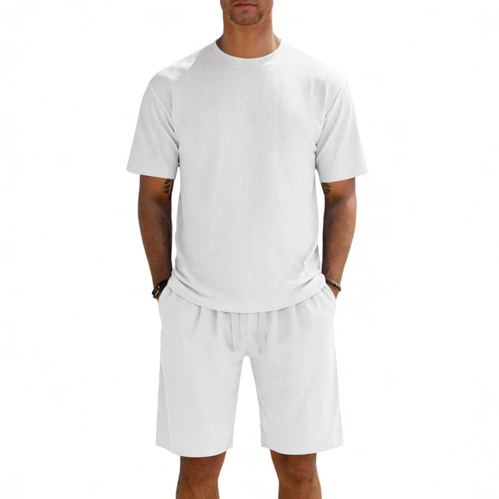 Men's short-sleeve shirt and Bermuda combination made of ribbed jersey with elastic drawstring waistband Mune Fashion