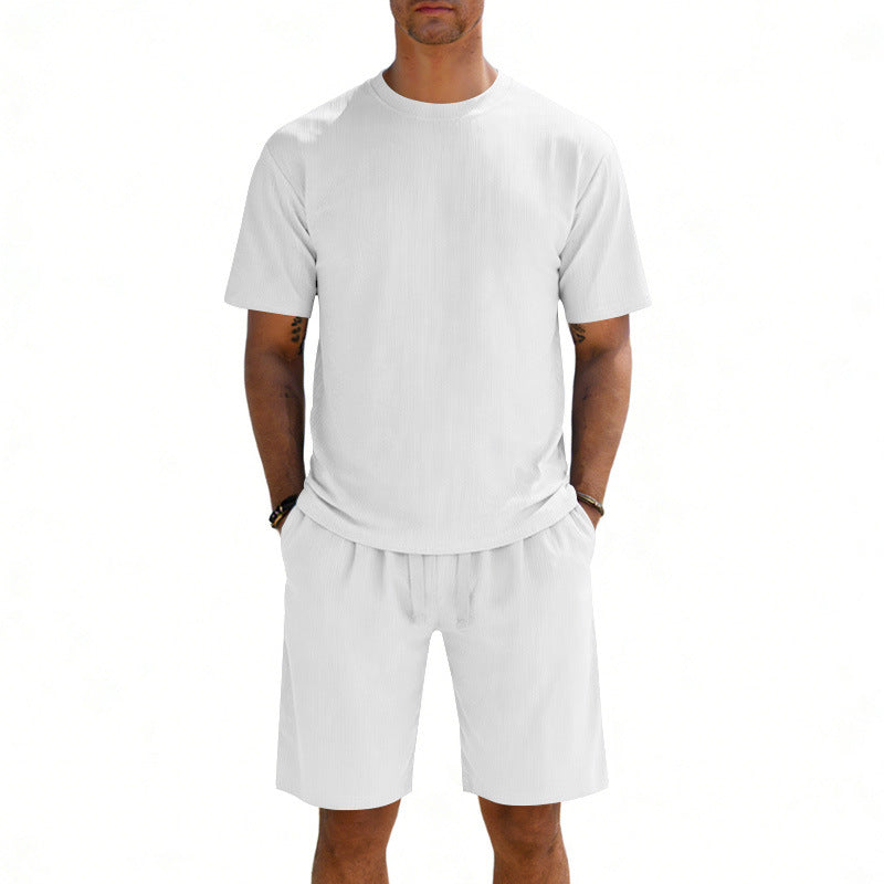 Men's short-sleeve shirt and Bermuda combination made of ribbed jersey with elastic drawstring waistband Mune Fashion
