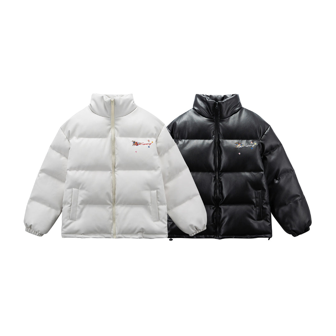 Women's Quilted Short Jacket with Floral Embroidery and High Stand-Up Collar Mune Fashion