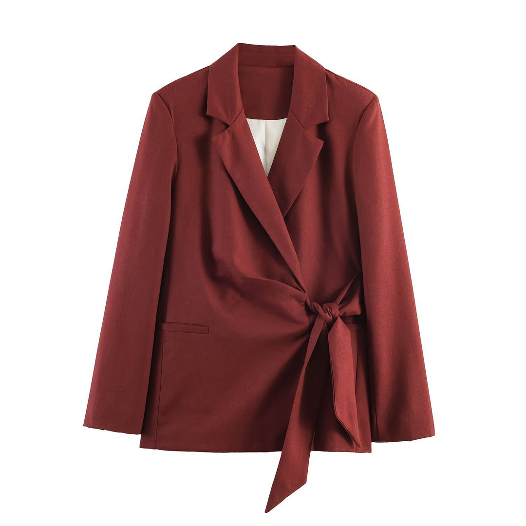 Women Two-Piece Suit Set Wrap Blazer with Tie Belt and Palazzo Pants Mune Fashion