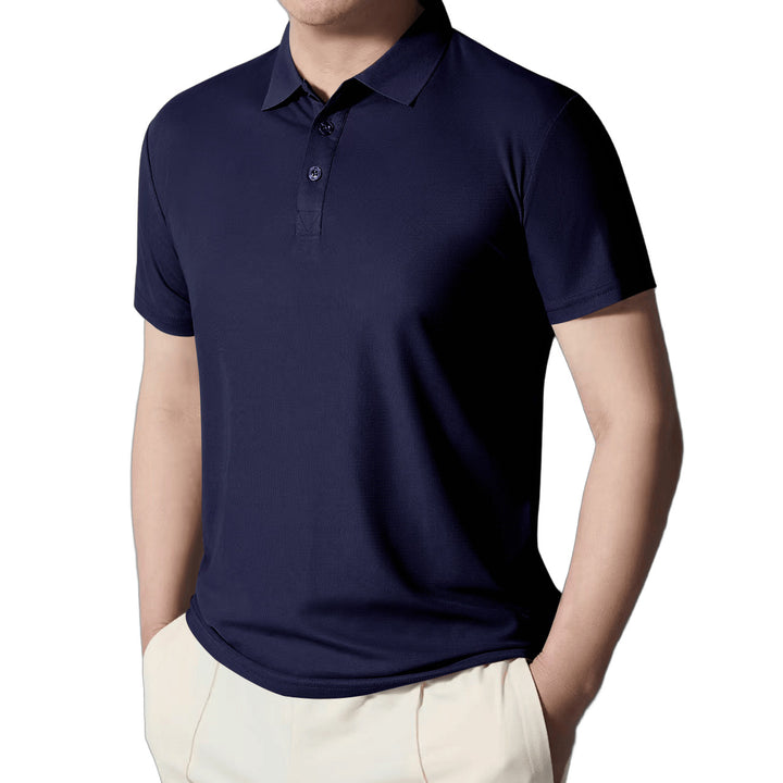Men's fitted short-sleeve polo shirt made of stretchy jersey with shirt collar and short button placket Mune Fashion