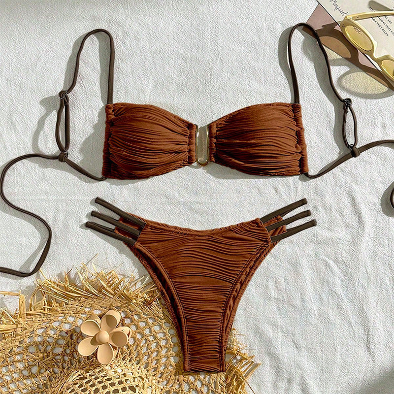Ladies bandeau bikini with ruffle design and decorative strap details Mune Fashion