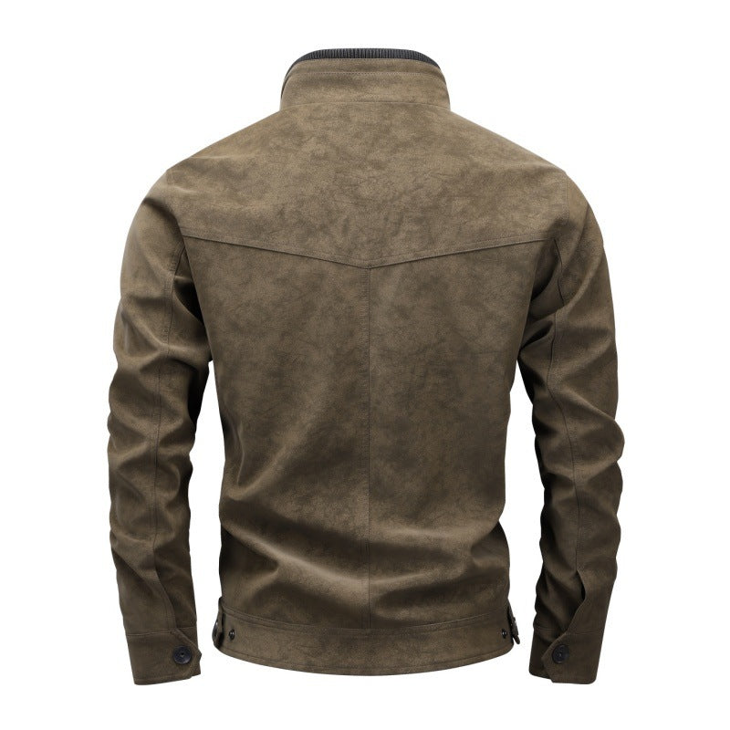Men's Slim-Fit Biker Bomber Jacket made of Suede Look with Stand-Up Collar and Decorative Buttons Mune Fashion