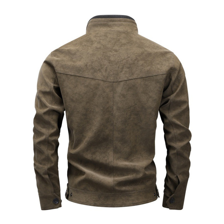 Men's Slim-Fit Biker Bomber Jacket made of Suede Look with Stand-Up Collar and Decorative Buttons Mune Fashion