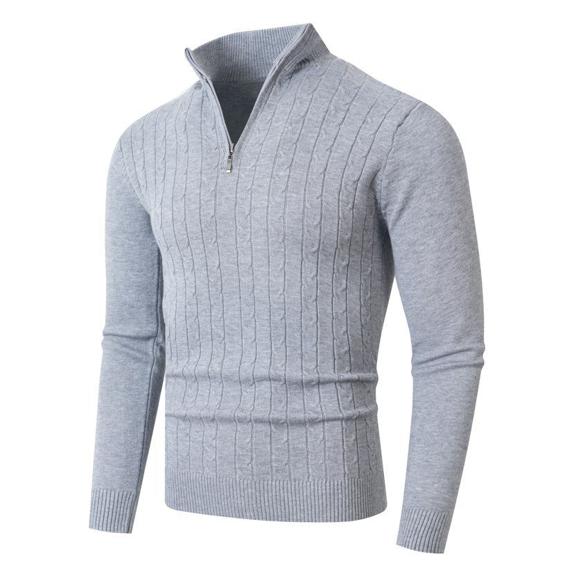 Men's ribbed half-zip sweater with cable pattern, stand-up collar and slim fit Mune Fashion