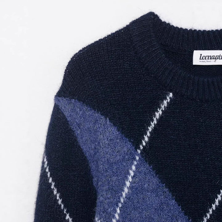 Women Oversized Diamond Knit Sweater with Mohair Effect Mune Fashion