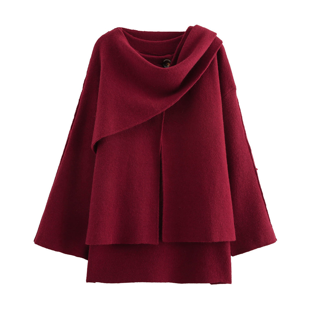 Women's cape with asymmetrical fall, stand-up collar and wool blend Mune Fashion