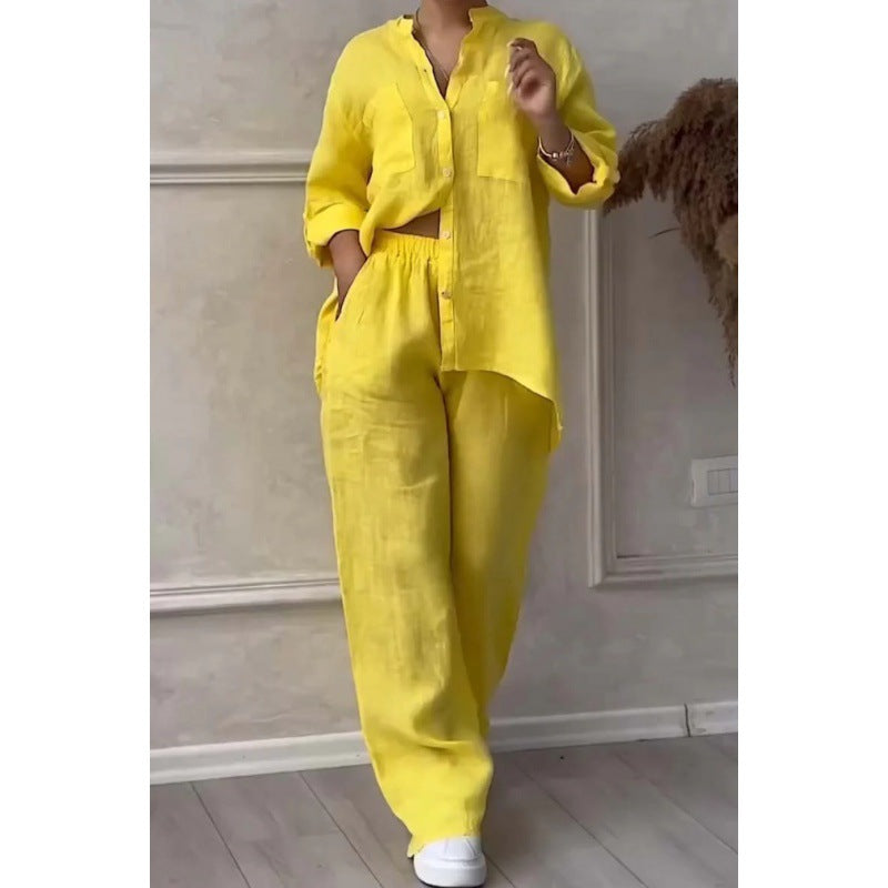 Women's Wide Linen Blend Pants with High Elastic Waistband, Drawstring and Palazzo Silhouette Mune Fashion