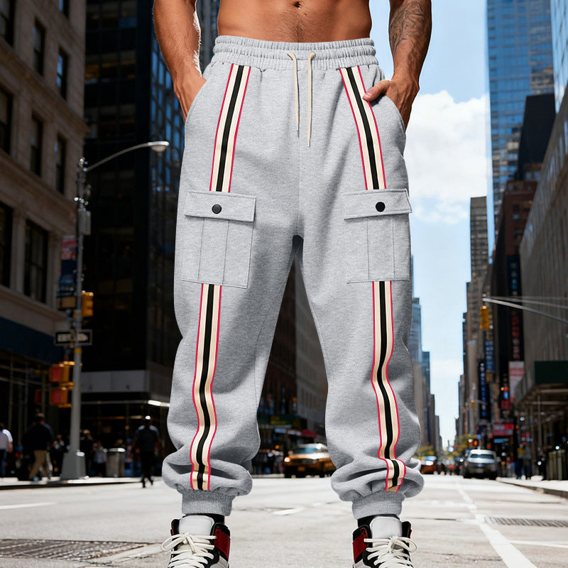 Men's cargo joggers in urban streetwear look with contrast stripes and flap pockets Mune Fashion