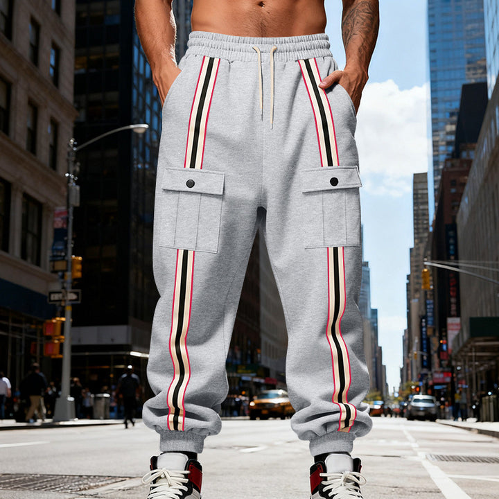 Men's cargo joggers in urban streetwear look with contrast stripes and flap pockets Mune Fashion