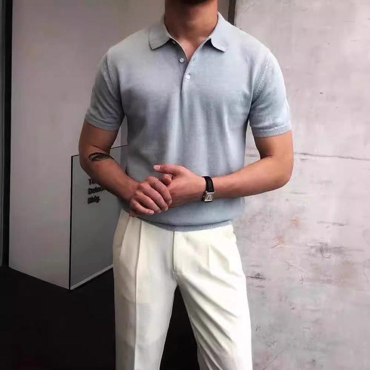 Men's nano Premium fine knit polo shirt with open shirt collar and subtle button placket Mune Fashion